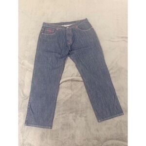 VTG Eight 732 Mens Dark Wash Baggy Denim Jeans 44x34 Red Stitch Streetwear Y2K
